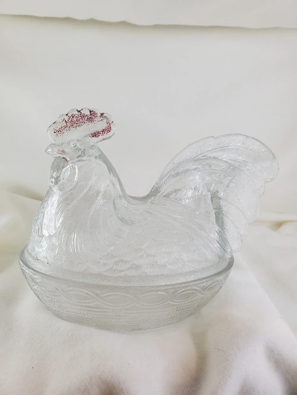 Westmoreland 1950s Glass Rooster on Nest Dish.